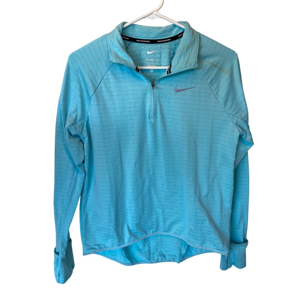Nike Therma Fit Running Quarter Zip Pullover Long Sleeve Shirt Womens Sz M Aqua